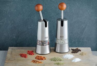 KUHN RIKON Salt and Pepper Mill made of Stainless Steel, Ratchet Spice Mill Manual, Silver, Adjustable Ceramic Grinder, Ergonomic Handle