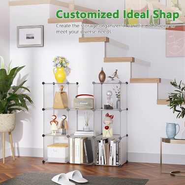 C&AHOME UPCS09M Dice Storage Organizer, 9-Cube Shelves, Closet Organizer, DIY, Plastic, Modular Bookshelf, Ideal for Bedroom, Living Room, Milky White (Transparent White)