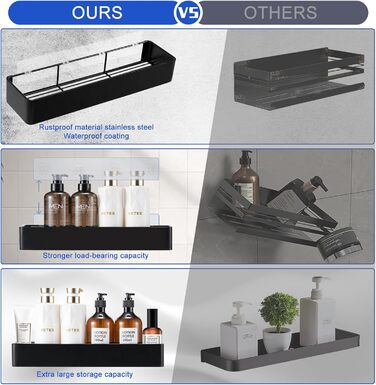 NOSTHEART Shower Shelf No Drilling, 2 Pack Shower Rack Organizer with Hooks, 38-40cm Bathroom Shelf with Large Capacity, Shower Basket for Bathroom and Kitchen
