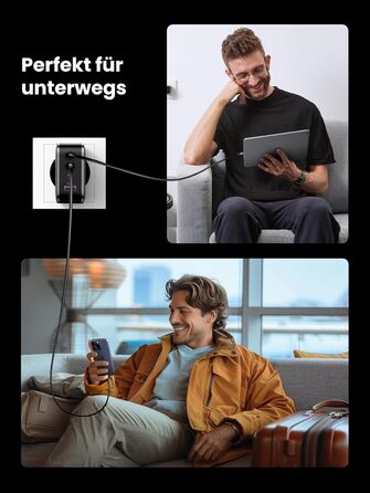 Зарядний пристрій UGREEN 65W USB-C GaN PD з 4 портами для MacBook, iPhone, iPad, Samsung