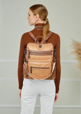 Шкіряний рюкзак-трансформер для жінок Shrrie: стильний рюкзак, сумка через плече, рюкзак для подорожей (бежевий/коричневий)