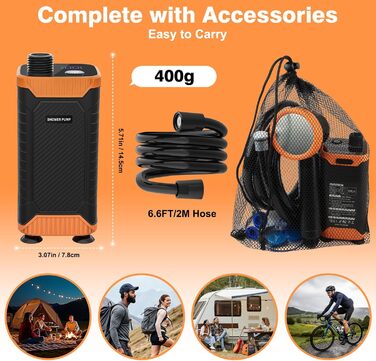 Акумуляторний душ для кемпінгу Uplayteck 8000mAh з насосом, лійкою та шлангом 2м, IPX8 водонепроникний, з індикатором температури та фільтром для подорожей, кемпінгу, саду