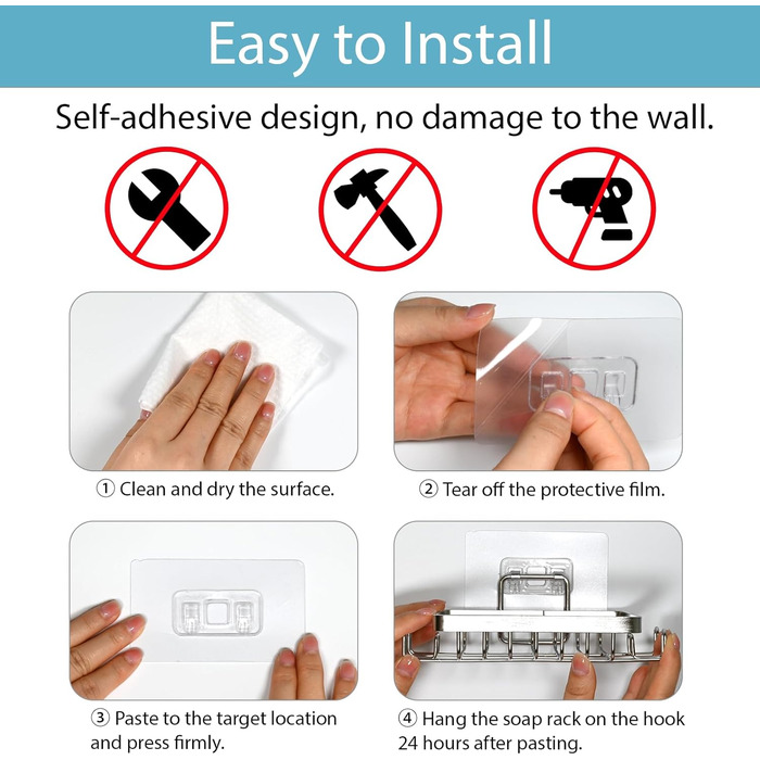 Набір з 2 шт. тримач для мила з нержавіючої сталі 304, для душу та ванної кімнати, кріплення без свердління, з гачком та підставкою для мила, срібний колір