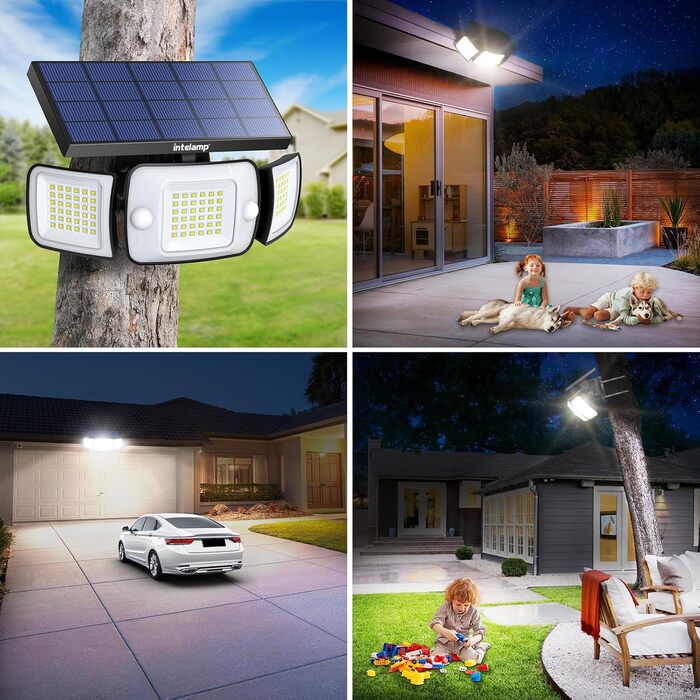 INTELAMP Solar Lights for Outdoors with Motion Sensor, 6000 mAh Solar with Remote Control, 1200LM, 270° Wide-Angle Solar Lights, IP65 Waterproof for Porch and Garage