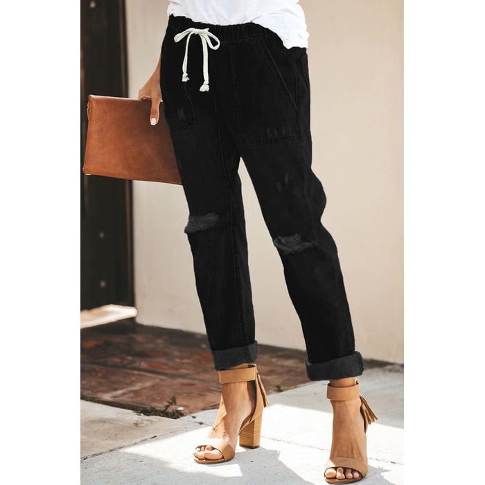 Джинси жіночі Alaster Queen Boyfriend з високою талією, рвані Mom Jeans, еластичні, чорні (L)