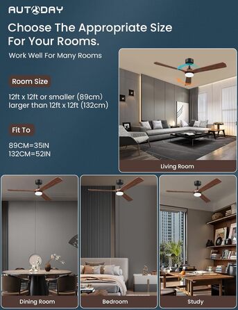 Стеляний вентилятор з дерева з підсвічуванням, 90 см, тихий DC-двигун, 6 швидкостей, пульт з пам'яттю, таймер, 24W LED, регулювання яскравості