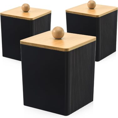 Диспенсер для ватних дисків та паличок з бамбуковим кришкою, акриловий органайзер для вати, чорний, для ванної кімнати