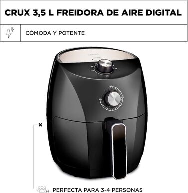 Фритюрниця Crux 3.5 л ручна, без олії, з нержавіючої сталі, чорна