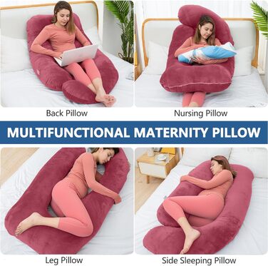 Подушка для вагітних AS AWESLING U-подібної форми, повного тіла, для годування, підтримки та вагітності, знімний чохол (трав'яно-зелений, піна з пам'яті) (Claret-піна з пам'яті)