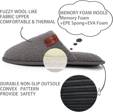 Чоловічі халапи-шльопанці для дому ofoot з м'яким флісом, з пам'яттю, не слизькі, сірі (39/40 EU)