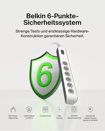 Захисна мережева стрічка Belkin 6-fach з USB, 6 розеток, 650 Дж, 2 м, для дому та офісу
