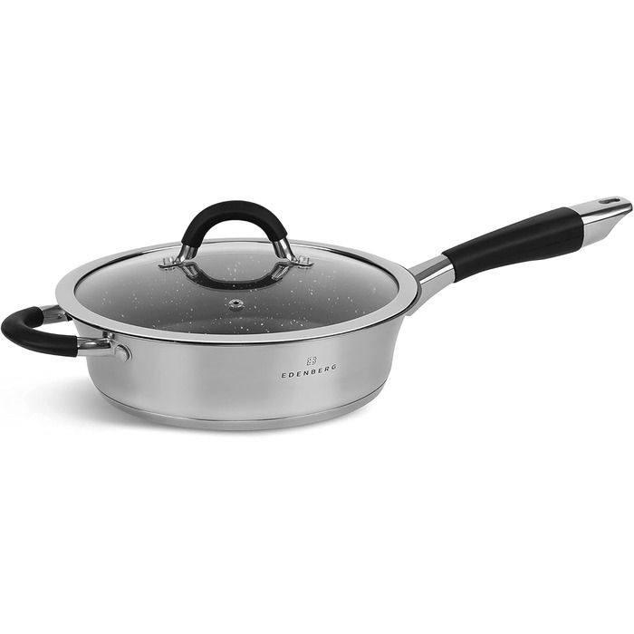 Набір каструль Edenberg з антипригарною сковородою: нержавіюча сталь, підходить для всіх плит, включаючи індукцію, чорний
