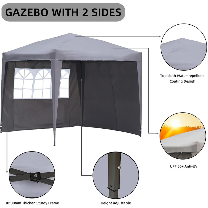 2.5x2.5m Folding Terrace Roof, Water-Repellent, Made of Steel and Polyester