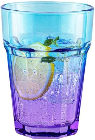 Set of 6 Colorful Glasses - Colorful Water Glasses 425 ml - Drinking Glasses Blue Purple - Long Drink Glasses - Cocktail Glasses - Juice Glasses - Large Colored Drinking Glasses - Caipirinha | Gigi Dreamy Sunset