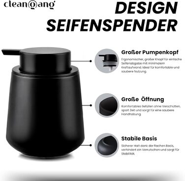 Дозатор мила Cleangang чорного кольору для кухні та ванної кімнати - диспенсер для мила, дезінфікуючого засобу, рідини, кераміка, великий носик