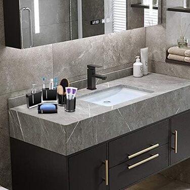 5-Piece Bathroom Accessories Set, Bathroom Dispenser Set includes lotion bottle, toothbrush holder, tray, 2 rinsing cups (black)