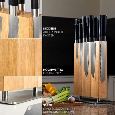 SEMPREZA® Magnetic Knife Block | 4-Sided Magnetic Knife Holder | Knife Block Holder | Knife Storage | Magnetic Knife Block without Knives, Wood Oak