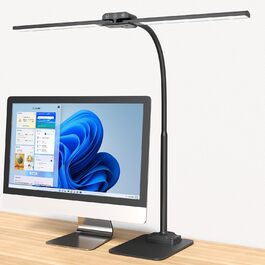 LED лампа настільна KableRika з двома головками, регульована яскравість, захист очей, денне світло, металева основа, чорний колір, для офісу та дому