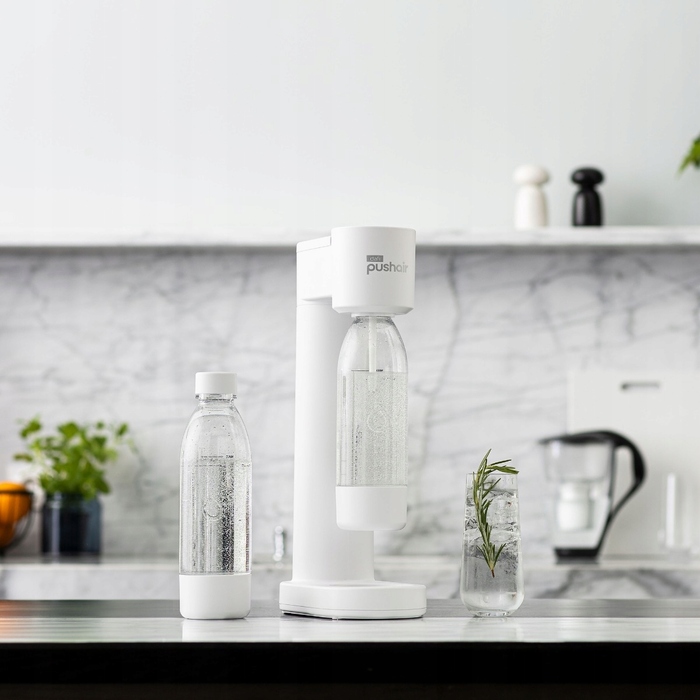 Сифон для газування води Dafi PushAir білий, з двома балонами та пляшкою