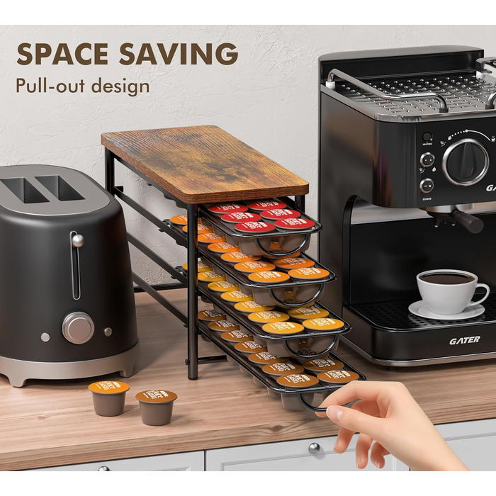 Тримач для капсул кави Dolce Gusto, металева висувна шухляда на 56 капсул з тихими направляючими та антиковзними ніжками