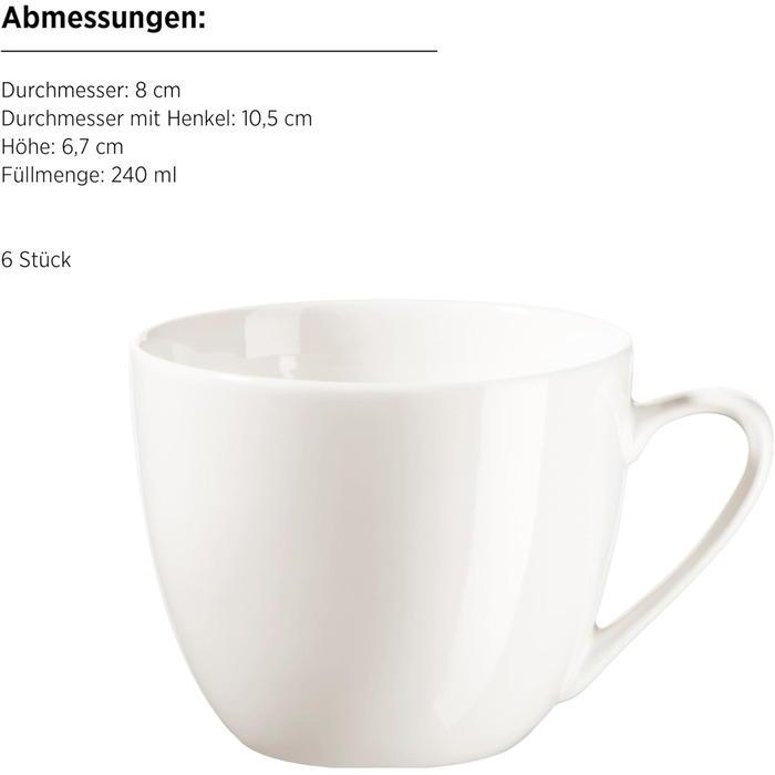 MÄSER Belmira: класичний сервіз для 6 осіб (12 предметів) з порцеляни, білий (кавовий сервіз)