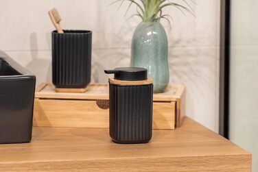 Дозатор для мила WENKO Rotello, 250 мл, з бамбуковими деталями, для мила та засобів для миття посуду, чорний/натуральний