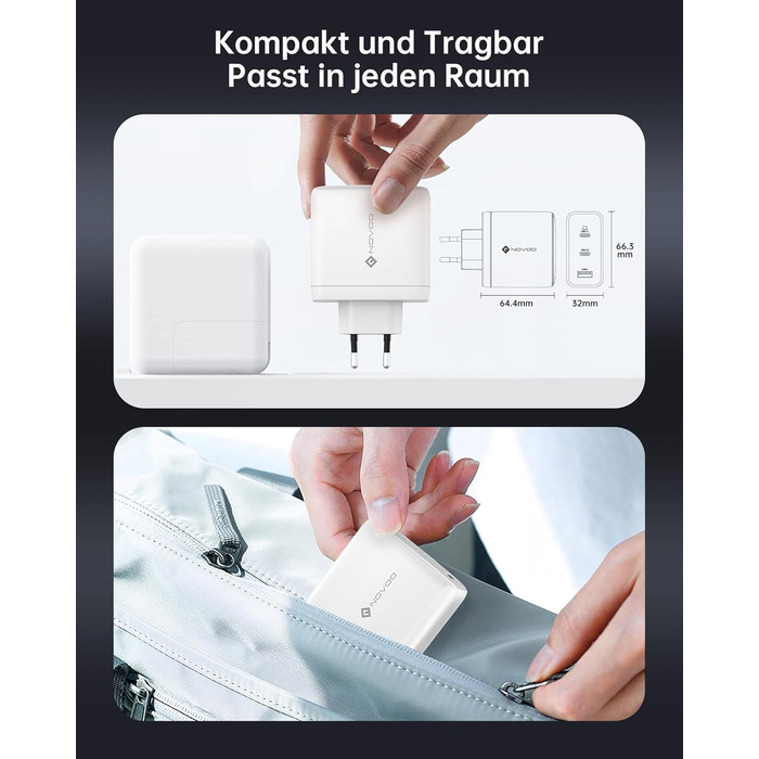 Зарядний пристрій USB-C 120W NOVOO GaN III 3-порти, кабель USB-C PD 100W для MacBook Pro 14