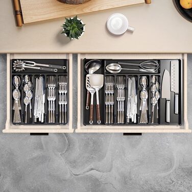 Органайзер для столових приборів Charmofun в шухляду, розсувний, 30-53 см - Кухонний органайзер для ложок та виделок