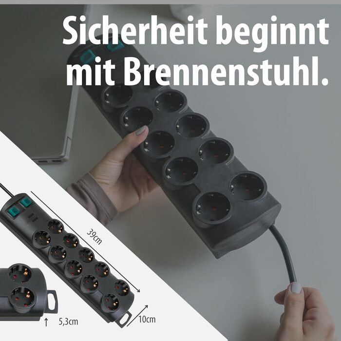 Мережевий фільтр Brennenstuhl Primera-Line 10-фазний, чорний (з 2 вимикачами по 5 розеток, 2м кабель)