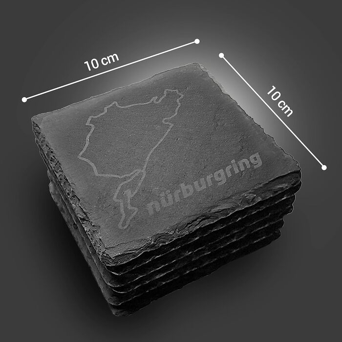 Nürburgring Coasters for Drinks, 6-Piece Set - Coasters made of slate, for home and the dining room, decoration, racing fans