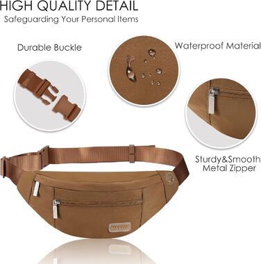 Поясна сумка Maxtop для чоловіків та жінок, чорна, водонепроникна, з 4 кишенями на блискавці, для спорту, подорожей, кемпінгу, велосипеду