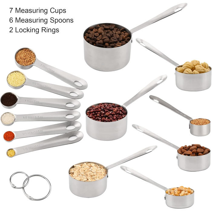 Smithcraft Measuring Cup and Spoon Set, Copper Measuring Cups and Spoons for Baking and Kitchen, Stainless Steel Measuring Cups and Spoons for Dry and Liquid Ingredients, Metal, 7 Measuring Cups and 6 Spoons