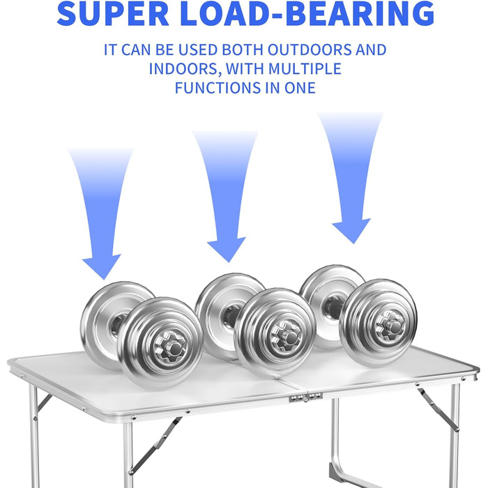 Складний алюмінієвий стіл для пікніка, саду, кемпінгу 120x60x70 см (білий) - регульована висота, легкий, для вечірок та грилю
