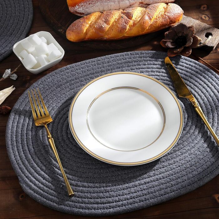 Fanquare Oval Woven Placemats Set of 6 Dark Grey Cotton Rope Braided Placemats Heat Resistant Washable Non-Slip Table Mats for Kitchen Dining Table, Home Decoration 30x40cm