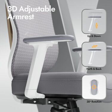 Ергономічне офісне крісло HOLLUDLE з 3D поперековою підтримкою та регульованими підлокітниками, V-подібна спинка, золото