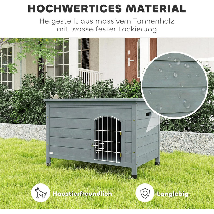 Паві Гат (PawHut) Будка для собак з дверима, клітка-переноска, водяний транспортувальний відсік для собак, котів, кроликів, вулиця, водовідштовхувальний, темний сірий, сосна, 80 x 55 x 53,5 см