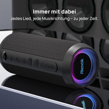 Портативна Bluetooth колонка RIENOK з підсвічуванням, IPX7, 3600 mAh, чорна
