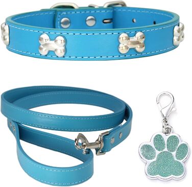 Нашийник для собак з шкіри та поводок-комбо: регульований нашийник для цуценят та середніх собак, білий (L, Blauer See)