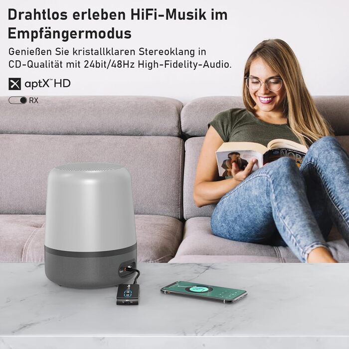 Передавач Bluetooth Lavales ML302Pro: 2-в-1 адаптер для 2 навушників, AptX-LL, 3.5mm jack, для TV, літака, гучномовця, спортзалу, регулювання гучності