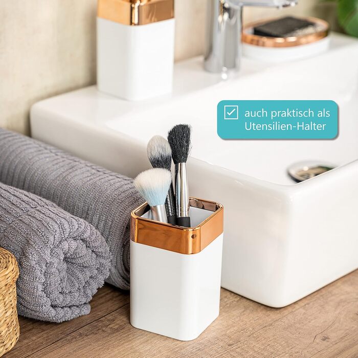 Набір для ванної кімнати Bremermann Savona 3-TLG, пластик, білий-рожезолотий: мильниця, дозатор мила, стакан