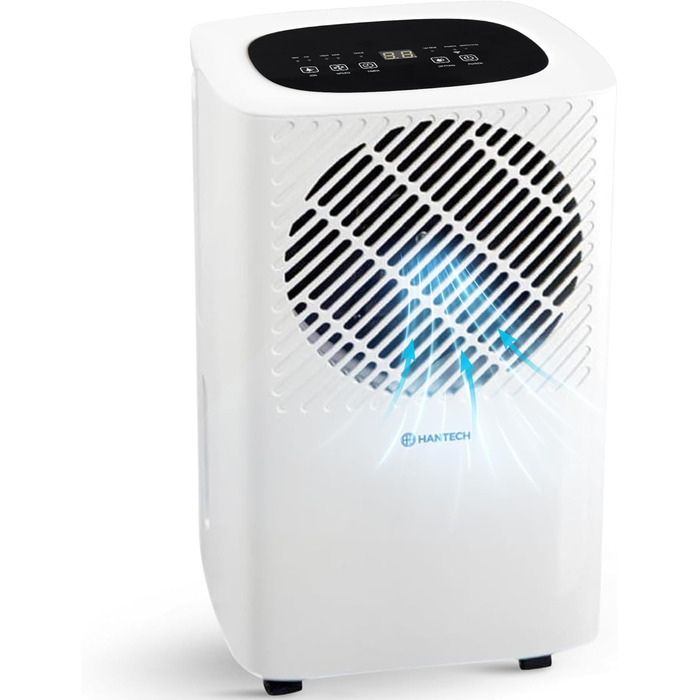 HANTECH Dehumidifier 10 Liters/Day Room Size 16m² Model: TECH10 - Timer, Anti-Mold and Humidity, Dry Laundry, Electric, Basement, Bathroom, Kitchen
