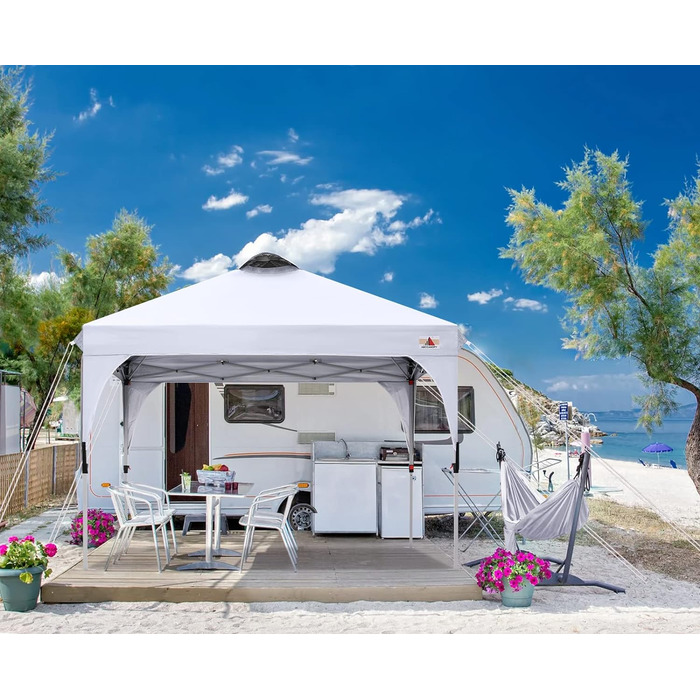 ABCCANOPY 3x3M Pop Up Gazebo Waterproof Festival Sunshade Outdoor Pavilion with Rolling Bag, Bonus 4x Weight Bags, 4x Ropes, 4x Stakes White Without Side Walls