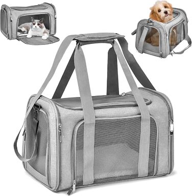 Транспортна сумка для кота/собаки 45x30x30 см, складана, дихаюча, 7 кг, сіра