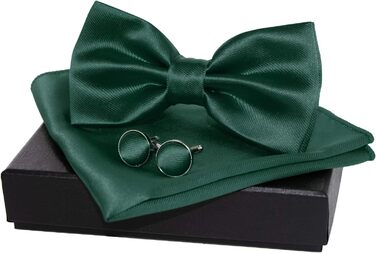 Метелик чоловічий JEMYGINS однотонний, регульований (темно-зелений) + манжетні запонки + нагрудна хустка в подарунковій коробці