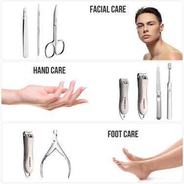 Набір для манікюру та педикюру FAMILIFE: 8 предметів з нержавіючої сталі, професійний, з кейсом, подарунок для чоловіків