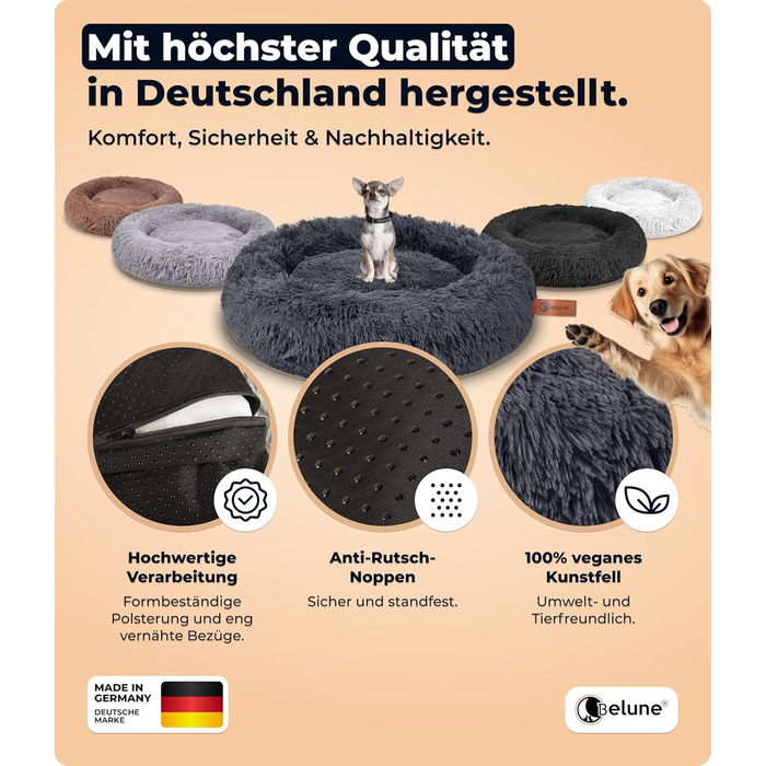 Belune® Лежанка для собак [знімний, washable cover] - Оригінал - [L, 100 см, темно-сірий] Корзина для собак, ліжко для котів, лежанка для собак, м'яка лежанка для собак великих, середніх та маленьких собак L (100 см) Темно-сірий
