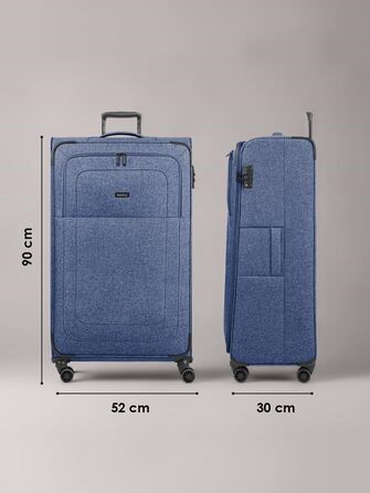 Набір валіз REDOLZ 3 шт. для жінок та чоловіків | Легкі та стабільні валізи-тролі, якісний Softcase, 4 подвійні колеса та TSA-замок | Розширювані з деhnfalten (Essentials 12) (Blue, XL розмір (90 см), 4 колеса)