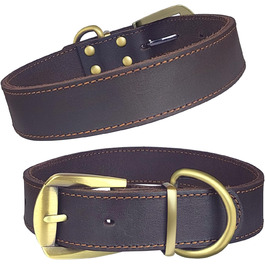 Нашийник для собак з натуральної шкіри, великий розмір (XL), міцний нашийник з латунною застібкою та D-подібним кільцем