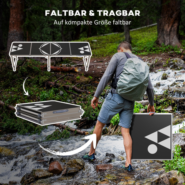 Outsunny Folding Camping Table - Lightweight, Adjustable Height, Aluminum Frame, 240 x 60 x 54/62/70 cm, Black