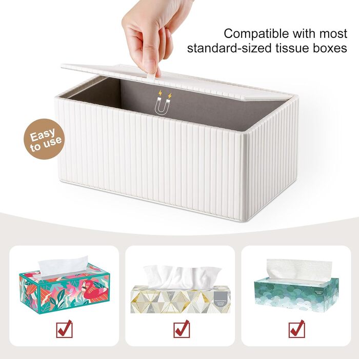 Коробка для серветок KingFOM з PU шкіри, біла, прямокутна – для вітальні, ванної кімнати та офісу